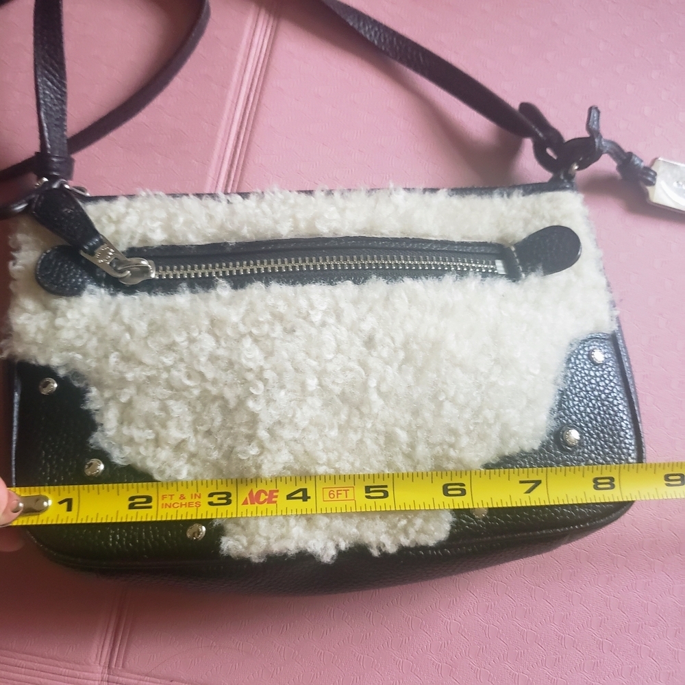 Coach Small Rhyder Pochette Shearling Crossbody Bag Wool Pebbled Leather - Picture 11 of 12